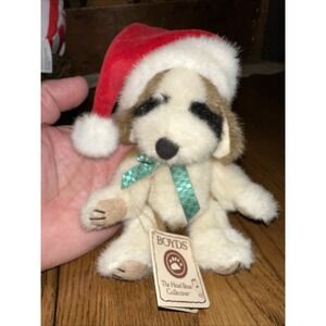 Boyds The Head Bean Collection Bernie Dog In Santa Hat Plush W/ Tags #573005